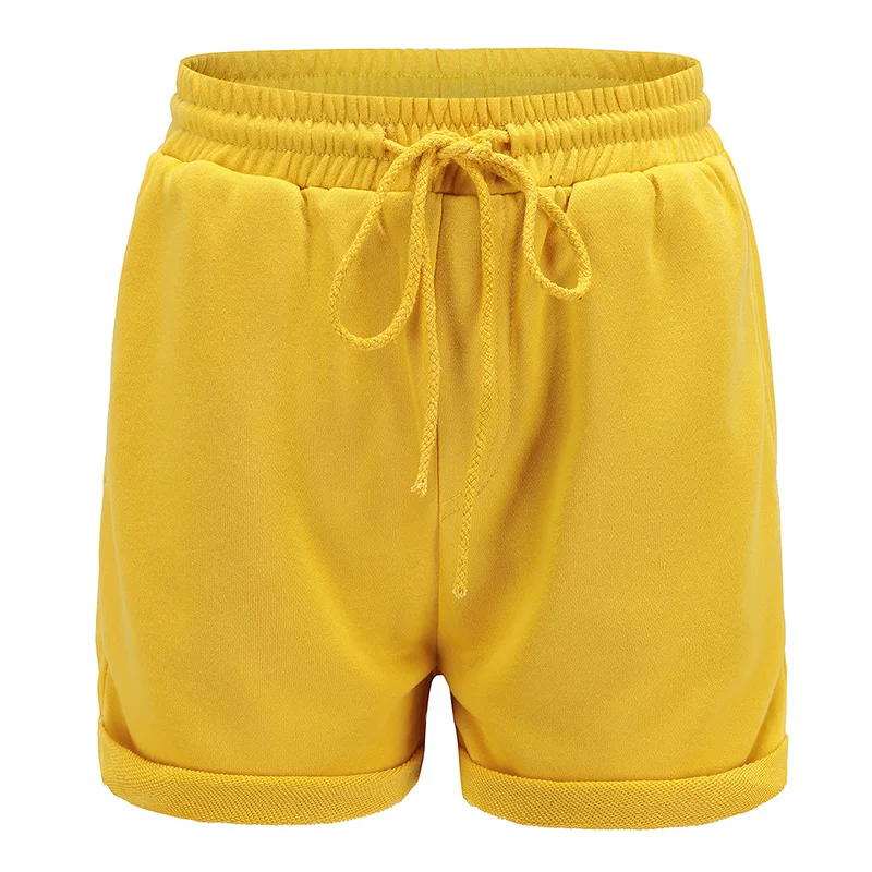 Женские шорты, эластичные, с высокой талией, на завязках, повседневные, летние, шорты для женщин, закатанные, короткие, Femme Ete, Pantalones Cortos Mujer