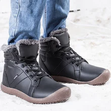 Большие размеры 55-58, водонепроницаемые ботинки мужская зимняя обувь мужские Ботильоны из pu искусственной кожи на танкетке, короткие плюшевые теплые зимние ботинки мужская обувь на шнуровке
