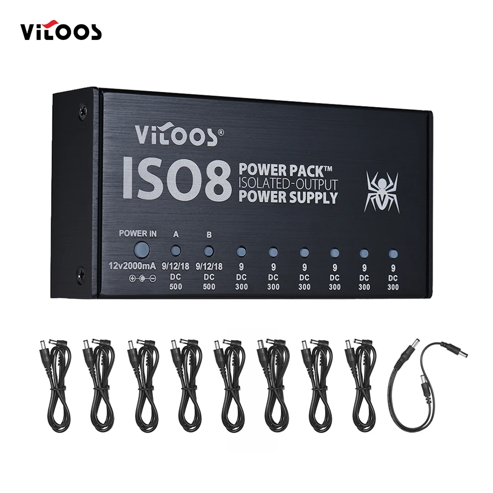 

VITOOS ISO8 Compact Size Guitar Effects Power Supply Power Pack Station 8 Isolated DC Outputs for 9V/ 12V/ 18V Guitar Effects