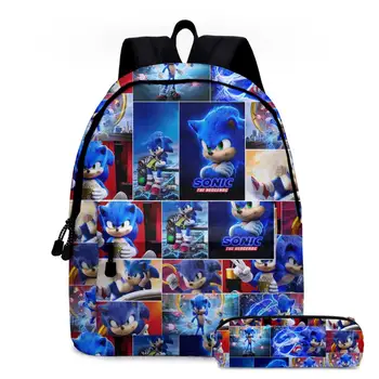 

Cartoon Cool Sonic School Bags Set/2Pcs The Hedgehog 3D Print Cartoon Schoolbags Children Polyester Backpack Boys Mochila