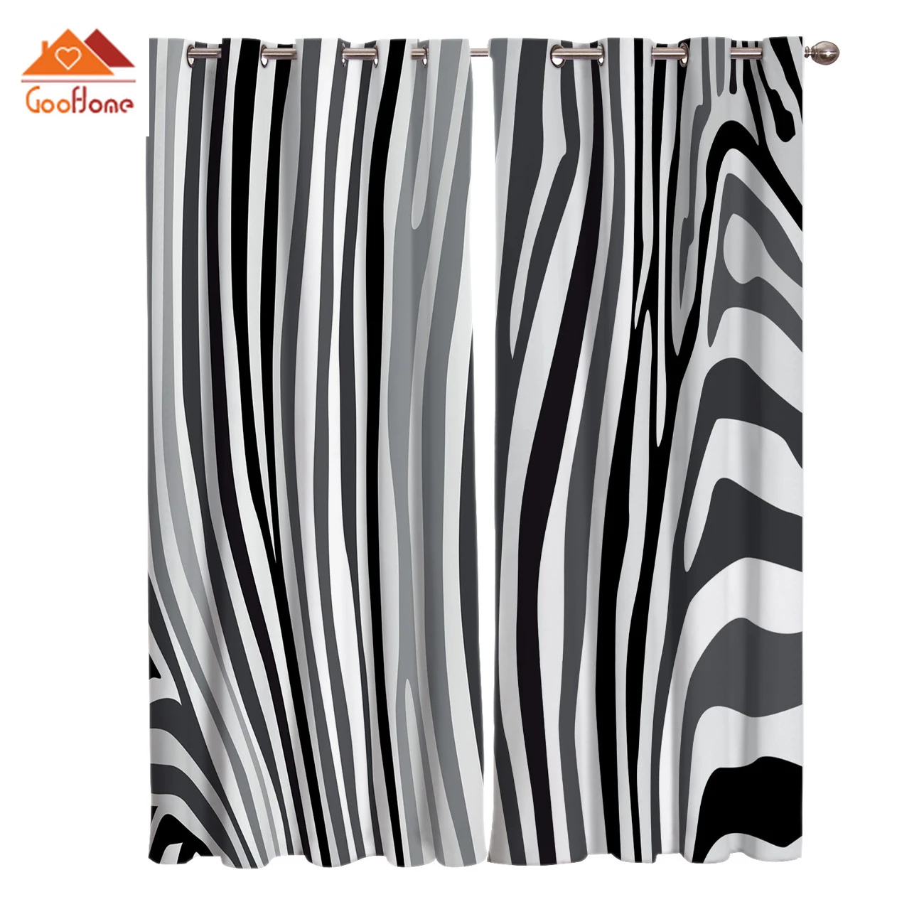 Zebra Animal Abstract Black And White Stripes Style Window Curtains