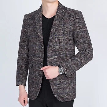 

Retro middle-aged mens blazer Spring and Autumn men suit jacket Fashion casual Plaid coat 2020 mens suits blazers