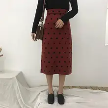 Женские юбки с высокой талией, вязаные женские облегающие длинные юбки, женские сексуальные юбки-карандаш в горошек