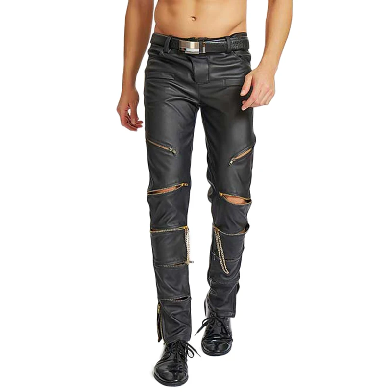 Idopy Steampunk DJ Faux Leather Pants 