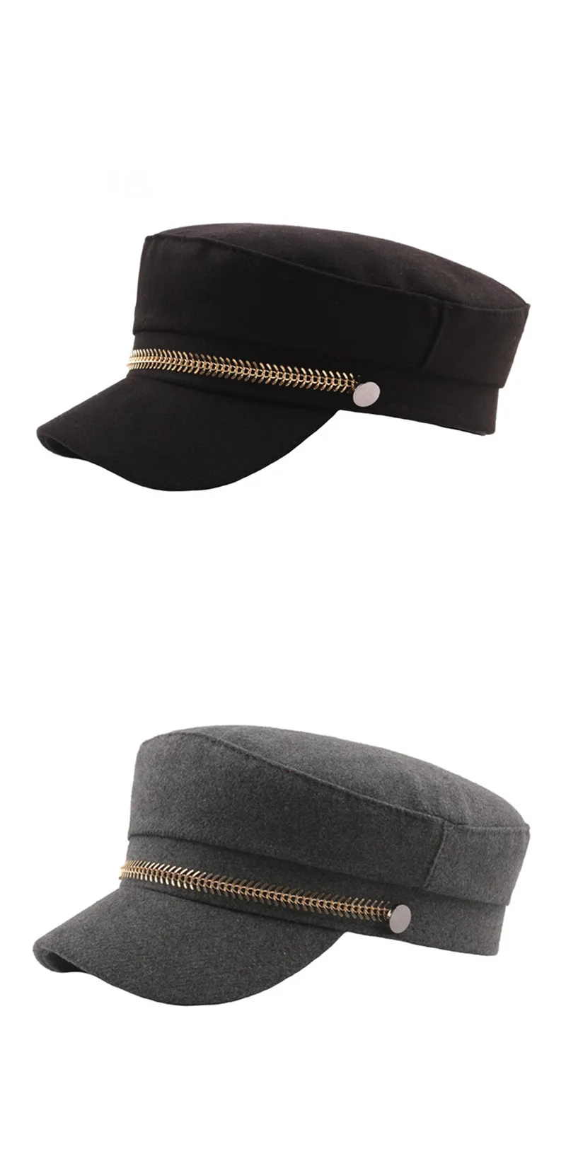 SILOQIN тренд осенние женские армейские военные шапки элегантные ретро плоские кепки для женщин Золотая цепочка украшения Модные женские бренды шляпа