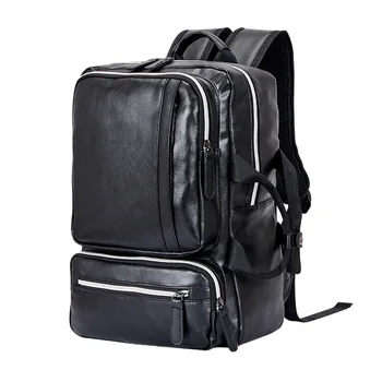 

Leather Backpack Men Vintage Waterproof Black Bagpack Student Laptop 15.6 Notebook Fashion School Laptop Male Bags PU Man Women