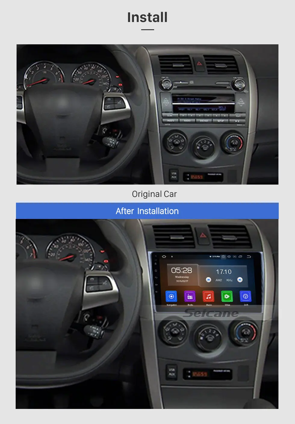 Seicane 9 дюймов Android 8,1/8,0 автомобиля gps навигации для 2006-2008 2009 2010 2011 Защитные чехлы для сидений, сшитые специально для Toyota COROLLA с радио плеер HD