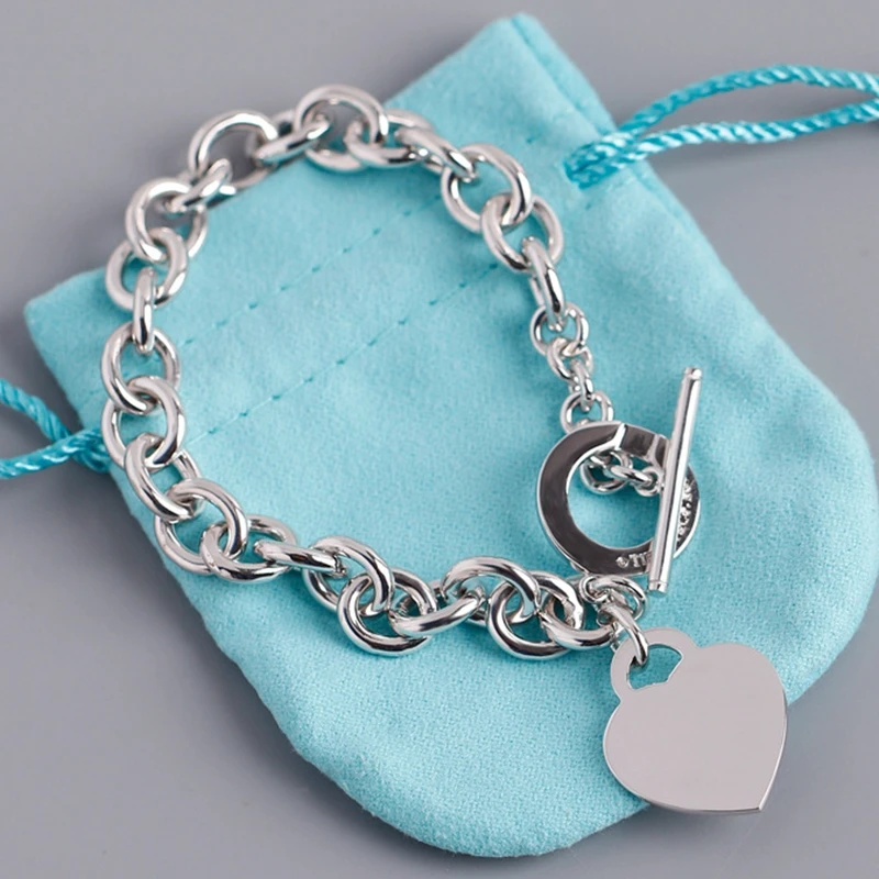 DOYUBO, Брендовые женские браслеты из стерлингового серебра с сердечками, женские классические браслеты из чистого серебра, хорошее ювелирное изделие VD074 - Окраска металла: big heart