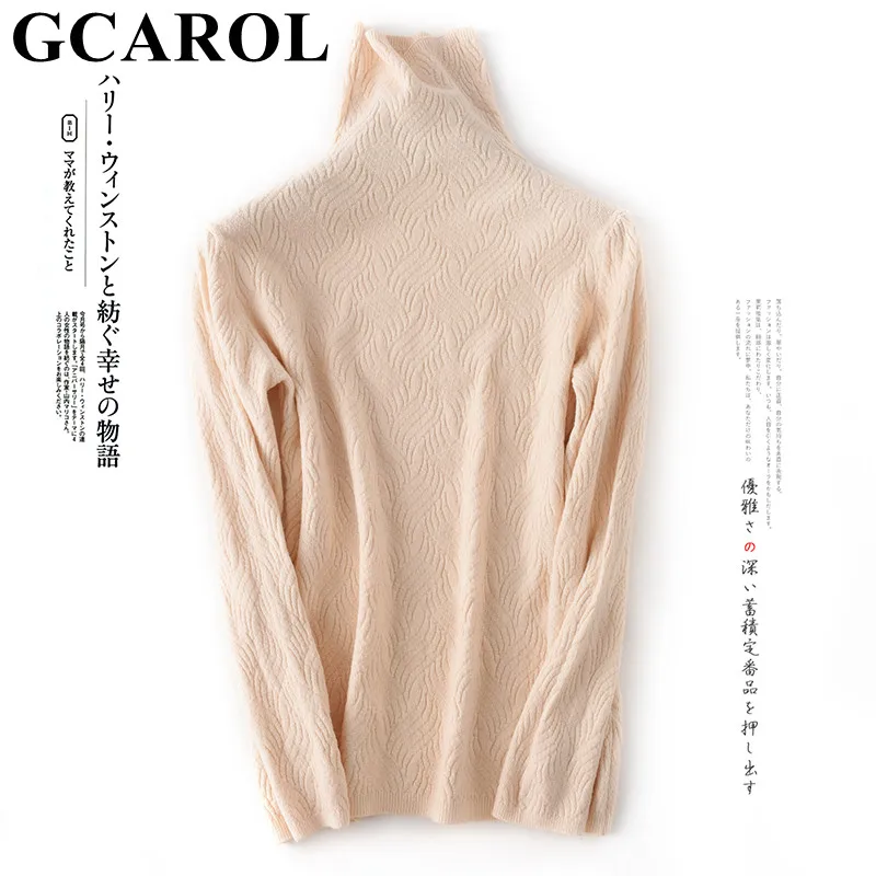 GCAROL, зимний минималистичный жаккардовый свитер с цветочным рисунком, 30% шерсть, водолазка, толстая, OL, повседневная одежда, вязаный джемпер, облегающий, Джерси, M-2XL