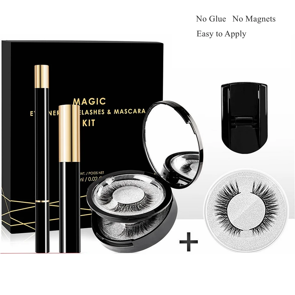 

CLOTHOBEAUTY 3 Pairs Natural Eyelashes Set long false eyelashes Sticky eyeliner set No glue No magnet makeup eyelash extension