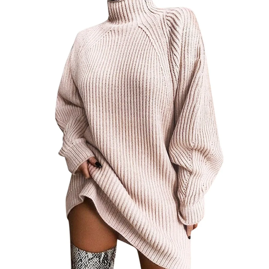 Pull femme nouveaute свитер женский однотонный длинный рукав водолазка зимний Свободный пуловер свитер платье Джерси mujer