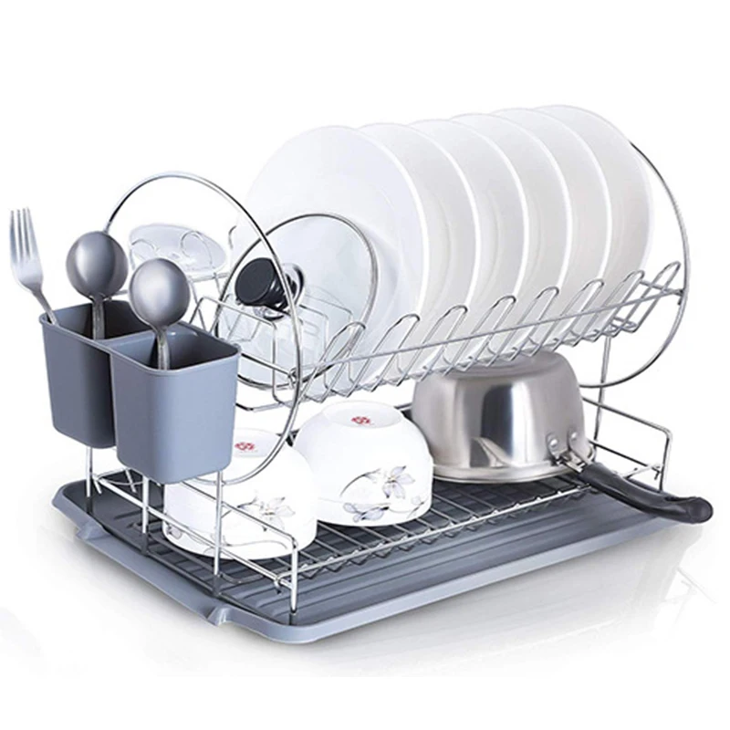 

Stainless Steel Kitchen Dish Drying Rack Sink Storage Drain Rack Two Layers Kitchen Organizer Shelf Tableware Storage Holder