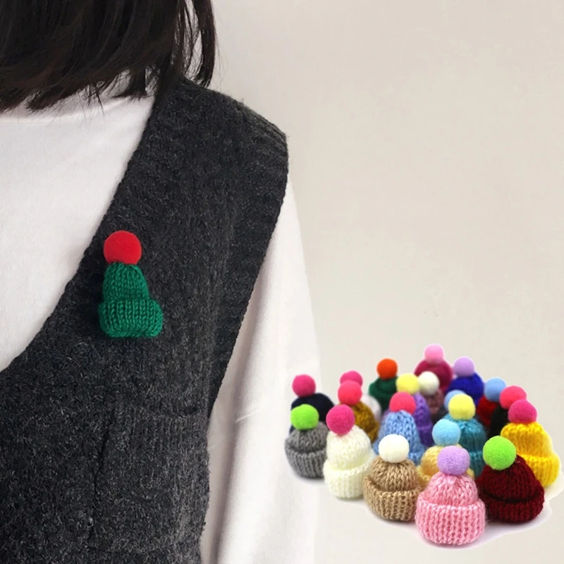 Handmade Mini Finger Hat Pom Pom Hat Brooch Earrings Making Christmas Knit Christmas Tree Ornaments Crafts 100Pcs