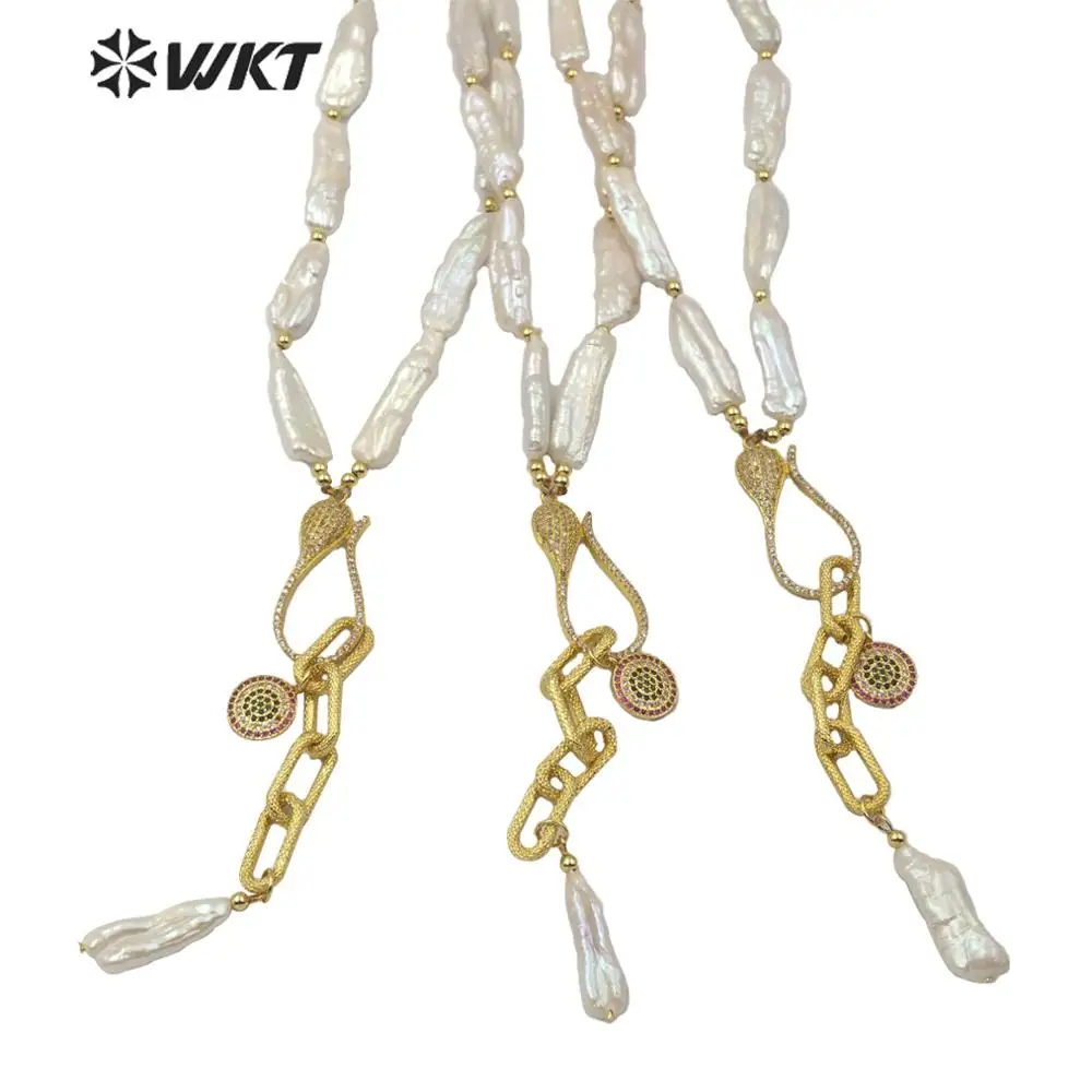 WT-JN110 потрясающее ожерелье из пресноводного жемчуга, женское жемчужное колье ручной работы с длинной палкой - Окраска металла: mix(send randomly)
