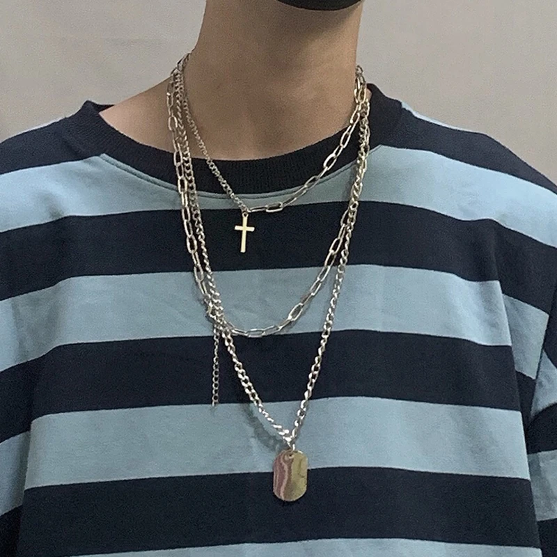 Ожерелье AOMU с подвеской крестом для женщин и мужчин металлическая цепь