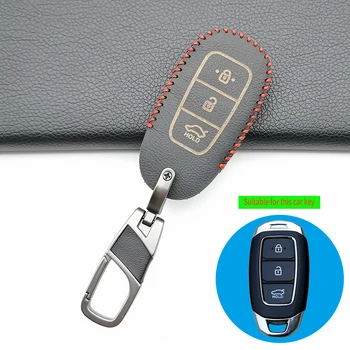 

Leather Car Key Case For Hyundai Santa Fe 2019 TM I30 2018 Grandeur Azera Elantra Accent Solaris Keychain Holder Protector Cover