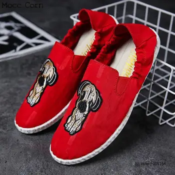 

Espadrilles Men Canvas Shoe Embroidery Loafers Spring Slip On Flats Casual Driving Shoes Mens Breathable Embroidered Flat Shoes