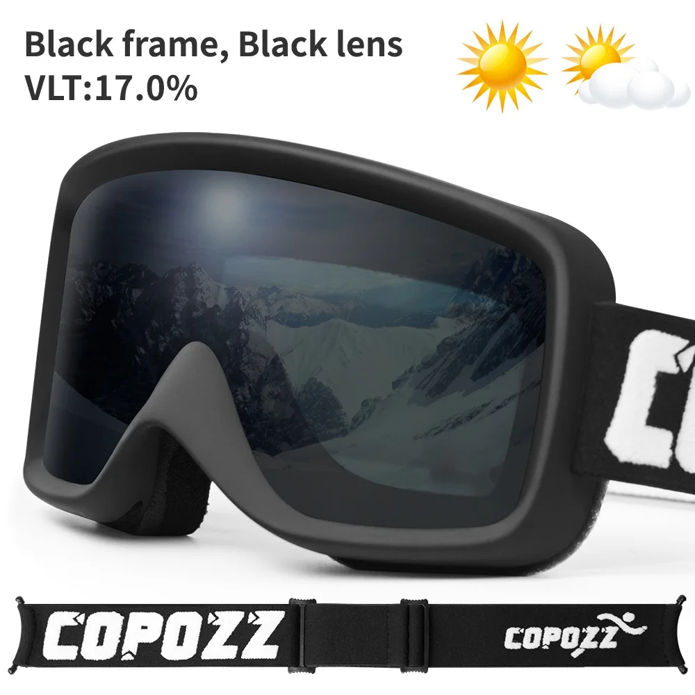 COPOZZ лыжные очки для защиты от Сноубординг для взрослых с двойными линзами Анти-туман большой цилиндр высокой четкости Горные лыжи очки Спецификация - Цвет: Черный