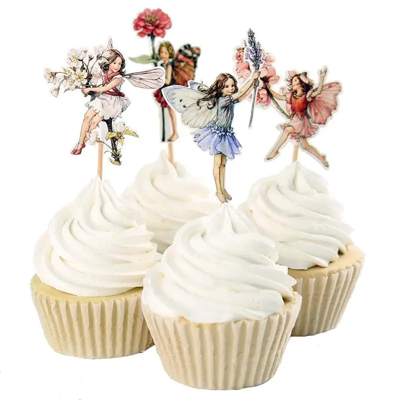 24pcs/Set DIY Flower Fairy Cupcake Toppers Picks for Birthday