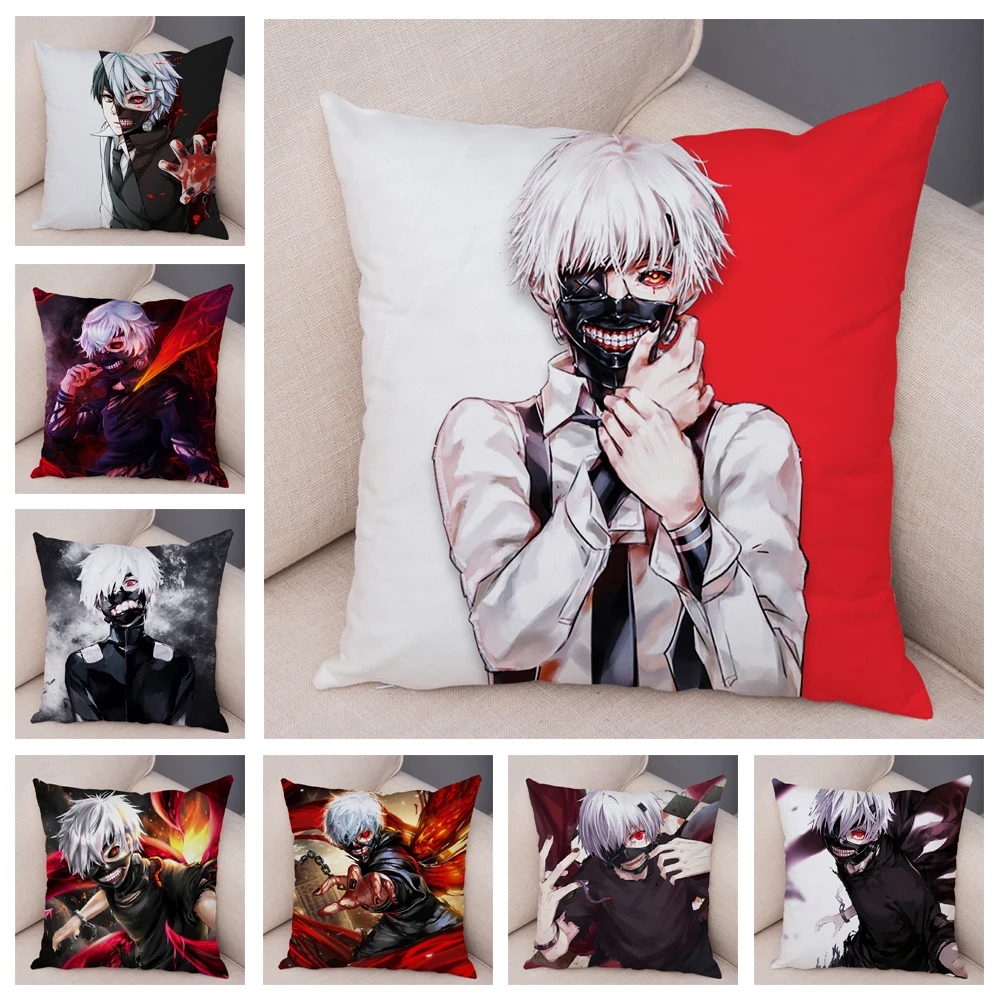 Tokyo Ghoul Cushion Cover for Sofa Home Children Room Decor Cartoon Anime Kaneki Ken Pillowcase Soft Plush Pillow Case 45x45cm