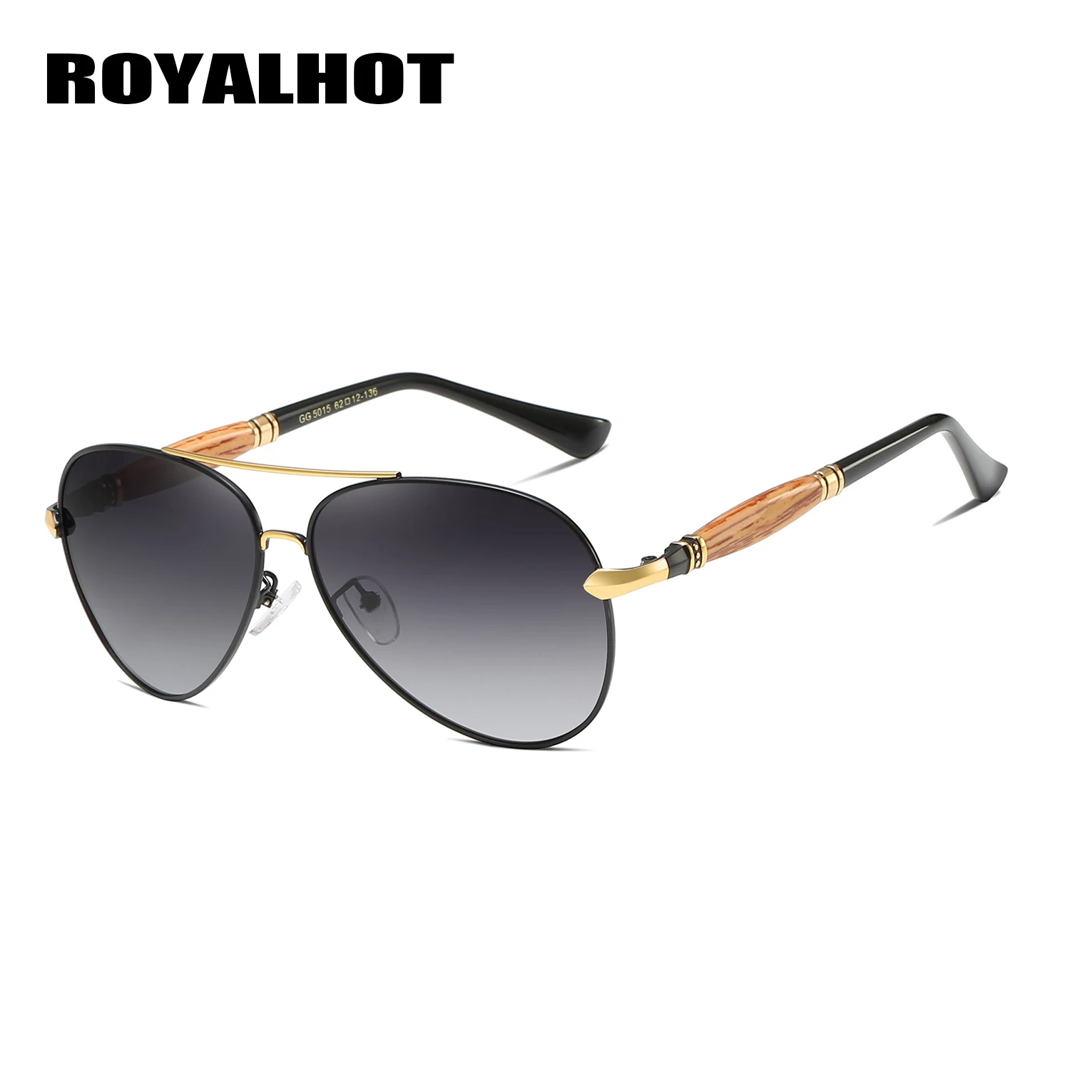 RoyalHot Men Women Polarized Sunglasses Oval Aloy&Wood Frame Sun Glasses Driving Glasses Shades Oculos masculino Male 900151 - Цвет линз: Black Gold