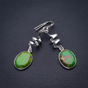 

Natural Copper Turquoise Handmade 925 Sterling Silver Earrings 2" D3459