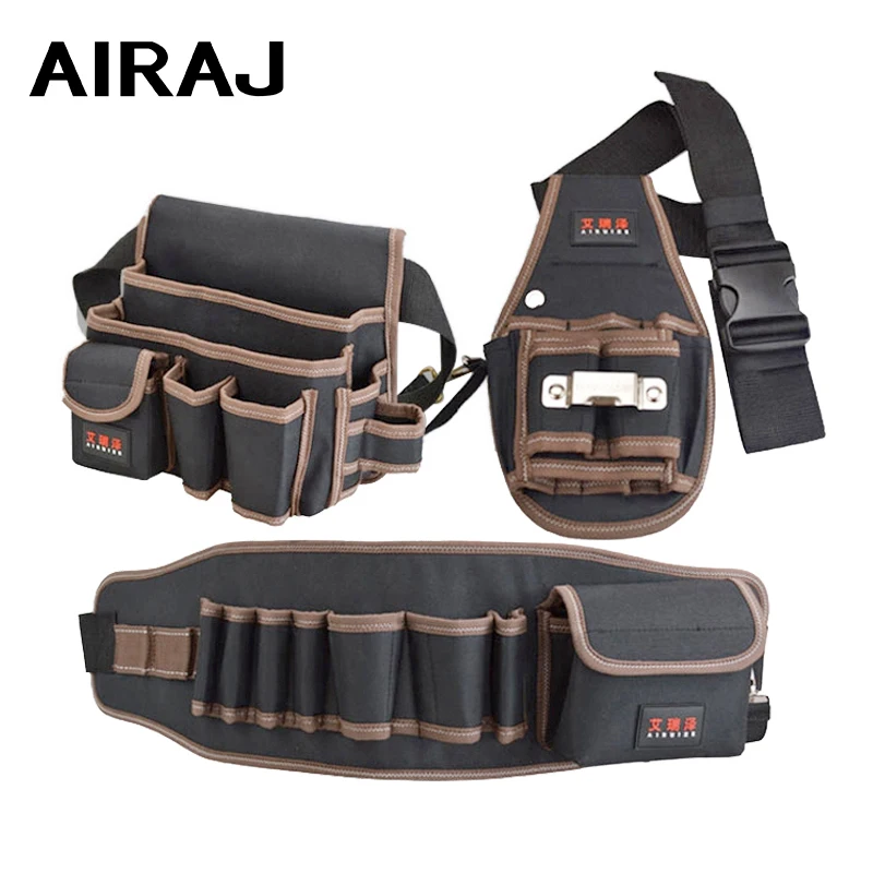 AIRAJ-Bolsa de cinturón portátil de tela Oxford doble, bolsa de herramientas de electricista impermeable, kit de herramientas de almacenamiento multifuncional con cinturón