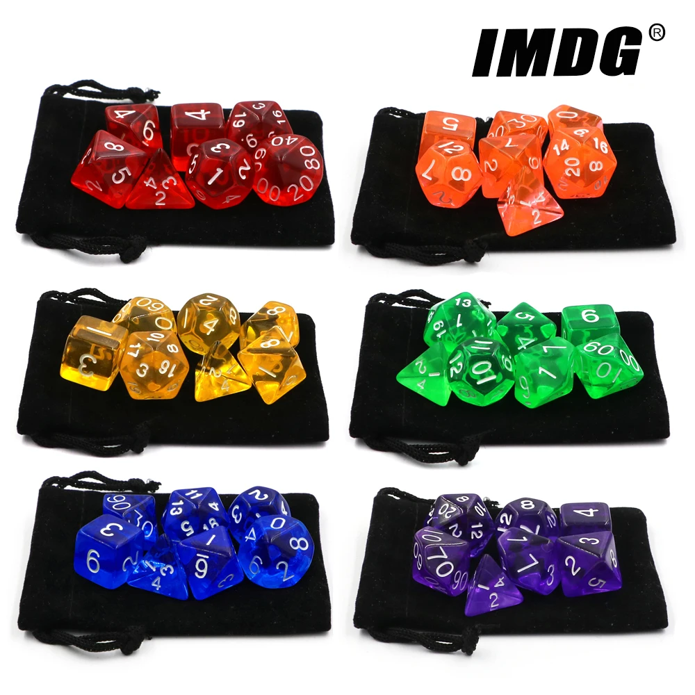 Dice Polyhedron DND IMDG Rpg-Game Transparent-Color Digital Creative 7pcs/Set with Bag