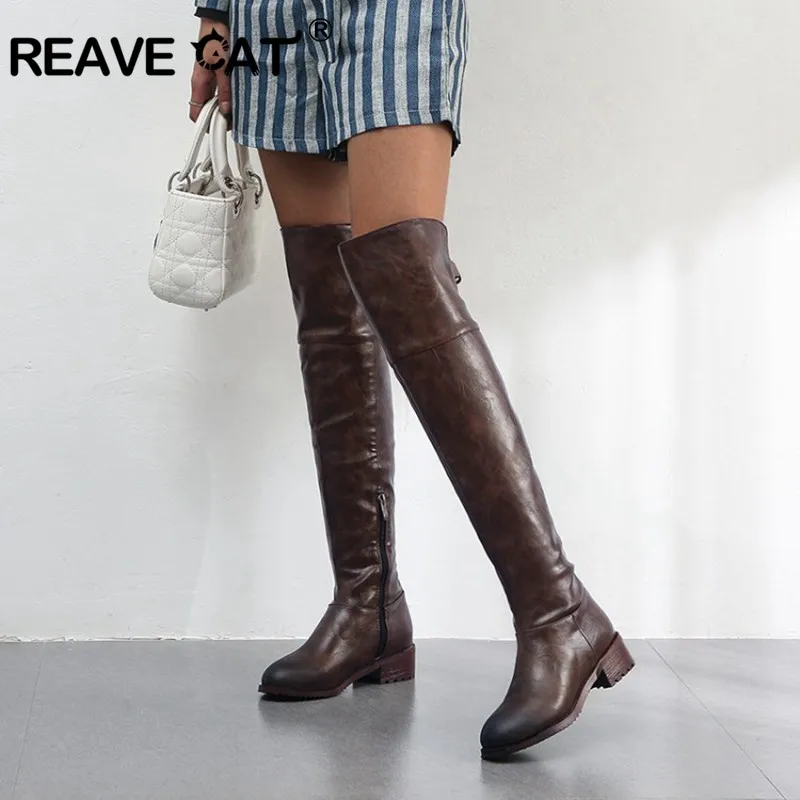 MORAZORA big size 34-48 knee high boots women zipper round toe square heels platform shoes autumn winter boots female