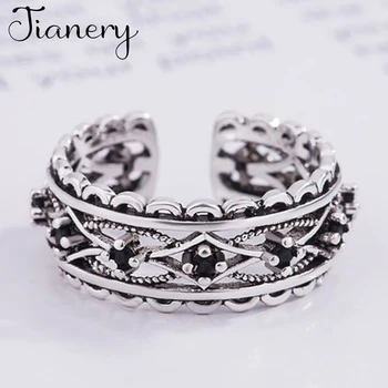 

JIANERY Vintage Retro 925 Sterling Silver Crystal Flower Rings For Women Open Finger Rings Bridal Wedding Jewelry Anillos Mujer