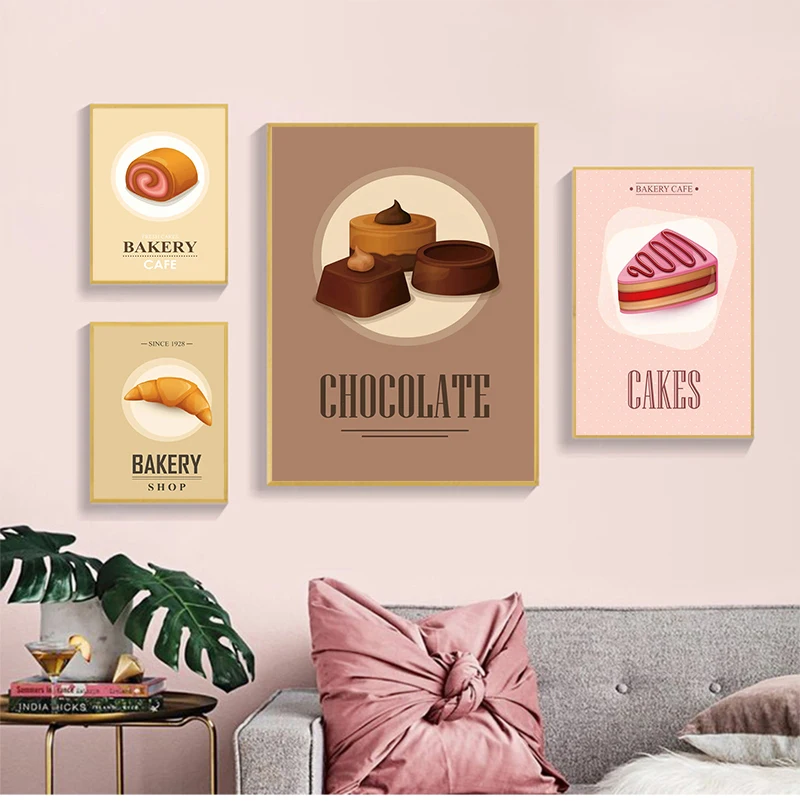Cake Foods Posters Kitchen Room Wall Art Print Picture Nordic Nursery Baby Room Decor Canvas Painting Watercolor Macaron Candy