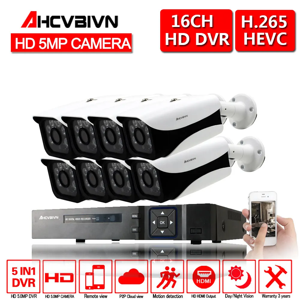 Черный H.265 SONY 16ch AHD HDMI 5.0MP DVR NVR 2592*1944 IP67 In/наружная камера безопасности cctv система видеонаблюдения Комплект P2P Wifi DVR - Цвет: Черный