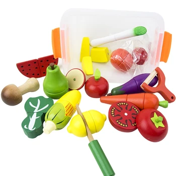 

Kid Wooden Kitchen Set Toys 10 Pcs/Set Food Toy Cuting Vegetables Cuting Fruit Educational Pretend Play Safe Cute Girl Toy Gift