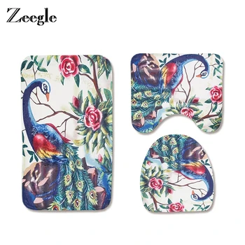 

Zeegle Bath Mat Anti Slip Water Absorb Floor Carpet Bathroom Mat Set Polyester Bath Mats Washable Bathroom Toilet Rugs Pad