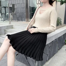 Женская короткая юбка, Вязанная, с высокой талией, плиссированная, с портами, S, юбки, коричневые, серые, черные, с цветами, абрикосовые, 9359