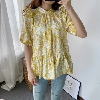 

New Summer 2020 Shirts Women Short Sleeve Fashion Wild Cotton Ladies Blouses and Tops Short Sleeve Women's Clothing Print
