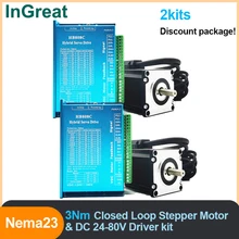 

2 Kits 3Nm Nema23 57mm Closed Loop Stepper Motor 1000rpm 8mm Shaft 2PH & DC DSP Driver Easy Step Servo Driver HB808C for Milling