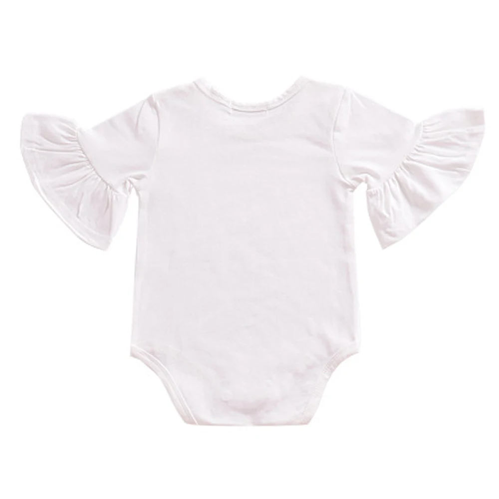 Хлопковый детский комбинезон, комбинезон с рукавами-лепестками и рюшами, легко носить, комбинезон с пуговицами, Одежда для новорожденных детей 0-24 месяцев