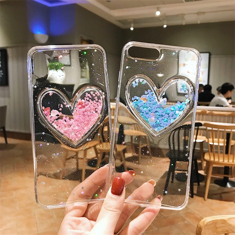 Luxury Glisten Lovely Heart Phone Case For iPhone 6 6S 7 8 Plus X XS MAX XR Clear Soft Silicone Love Protection Cover Coque Capa |