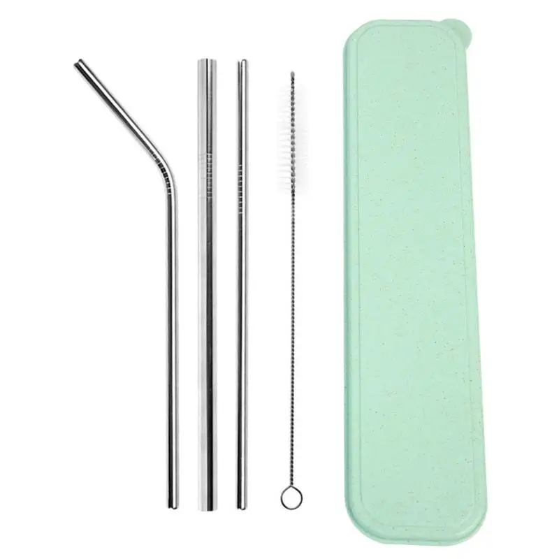 5pcs Colorful Stainless Steel Reusable Drinking Straw Bent Straight Drink Straws with Cleaner Brush - Цвет: Зеленый