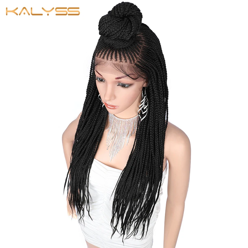 Kaylss 30 дюймов 13x7 плетеные парики синтетические кружева спереди парик Updo плетеные парики с детскими волосами для черных женщин корнроу Плетеный парик