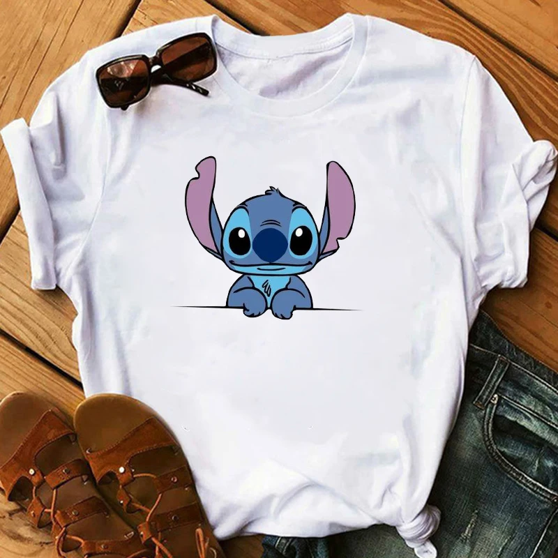 Женская модная футболка Lilo Stitch Harajuku Kawaii, футболки с милым мультяшным принтом, Женская Повседневная футболка, милые повседневные топы - Цвет: bvr18896