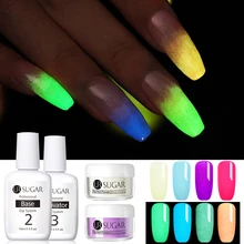 UR SUGAR 6 шт./партия, светящаяся пудра для ногтей, базовый топ, комплект, полное пальто из акрила, набор для маникюра, не нужна лампа для лечения