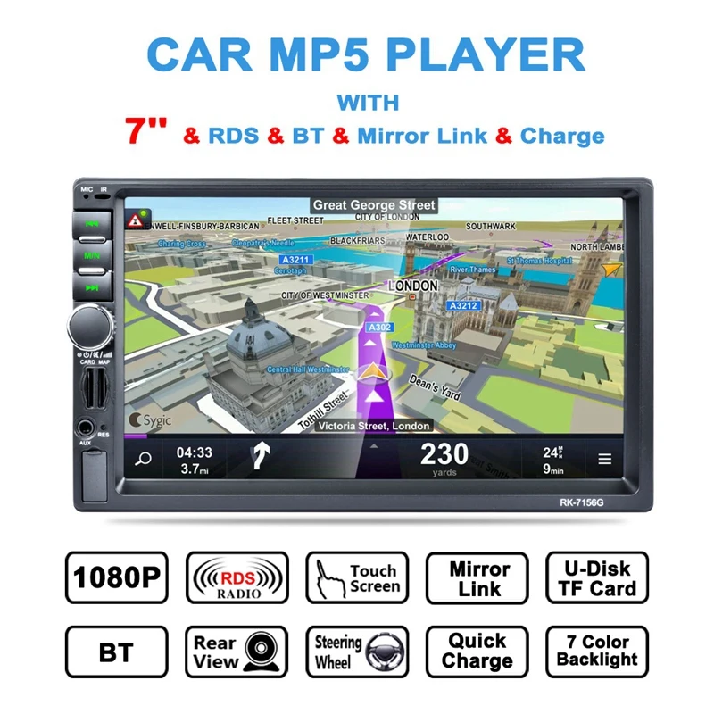 2 Din 7 дюймов HD TFF контактный экран Автомобильный gps навигатор FM Bluetooth Радио AUX 7156G Автомобильный плеер телефон зарядка Hands-Free вызов