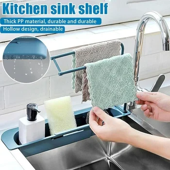 

Telescopic Sink Rack Holder Expandable Storage Drain Basket For Home Kitchen Household Adjustment Rack Home Kitchen Storage