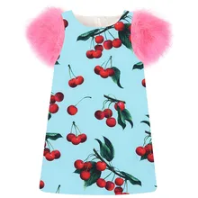 Платье для девочек с принтом больших брендов; коллекция года; модные вечерние платья на день рождения; сезон зима-осень; одежда для маленьких детей с рукавами из искусственного меха