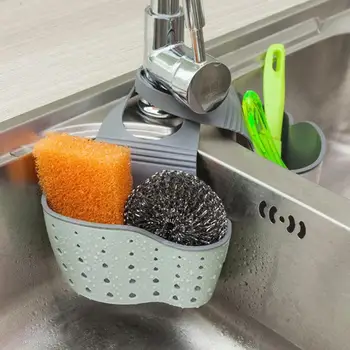 

Kitchen Sink Sponge Holder TPR Rubber Dish Pan Drainer Adjustable Strap Button Faucet Drain Basket Home Commodity Shelf