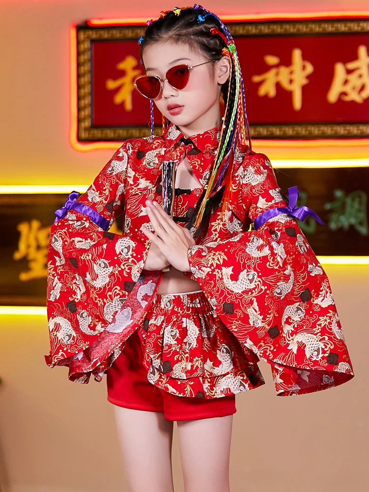 New Chinese Style Kids Catwalk Show Performance Costume Girls Jazz Clothes Children Hip Hop/Modern/Street Dance Outfit | Тематическая