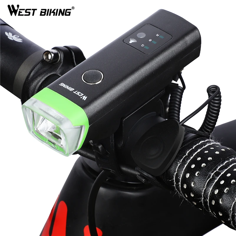 Головной светильник для велосипеда West Biking, индукционный рог, лампа 80 децибелов, светильник для велосипеда, передняя вспышка, светильник для велосипеда, мощный перезаряжаемый велосипедный светильник