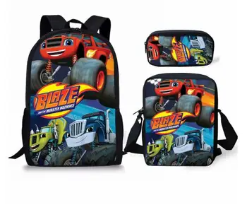 

Teenage Boys School Bags with Cartoon Blaze and The Monster Print Backpacks 3 Pcs/Set Daily Bag Mochila Custom